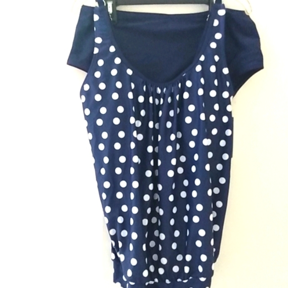 YONIQUE TANKINI SWIMSUIT SET NAVY BLUE WHITE POLKA DOTS SIZE MEDIUM NWT - Picture 6 of 6